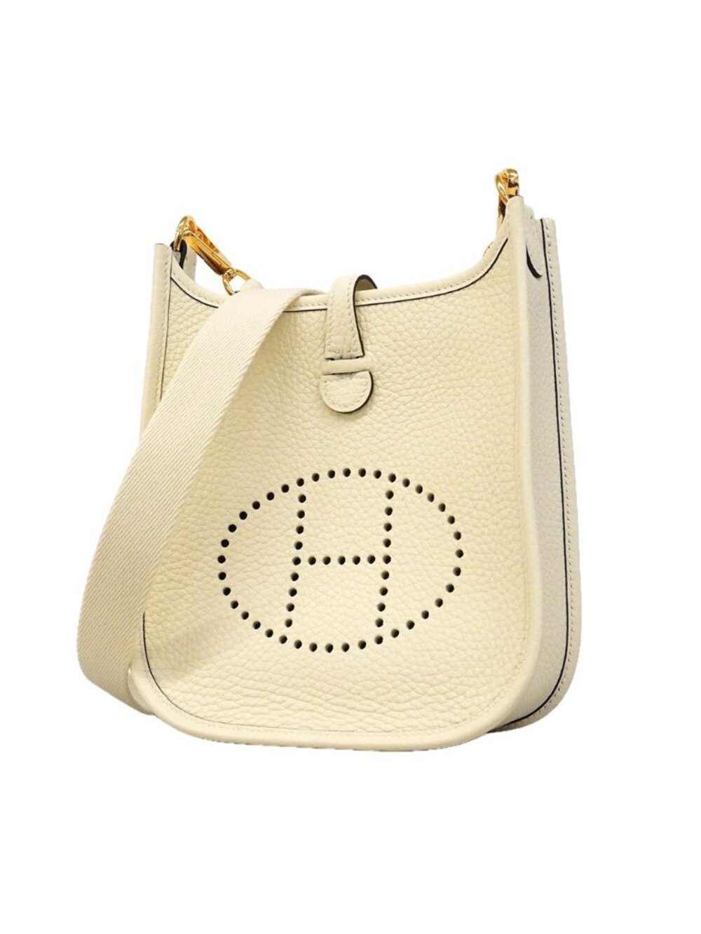 Hermes Shoulder Bag Evelyne TPM Taurillon Clemence Cream Gold